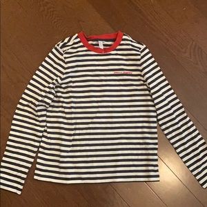 Cotton striped long sleeve tee with embroidery